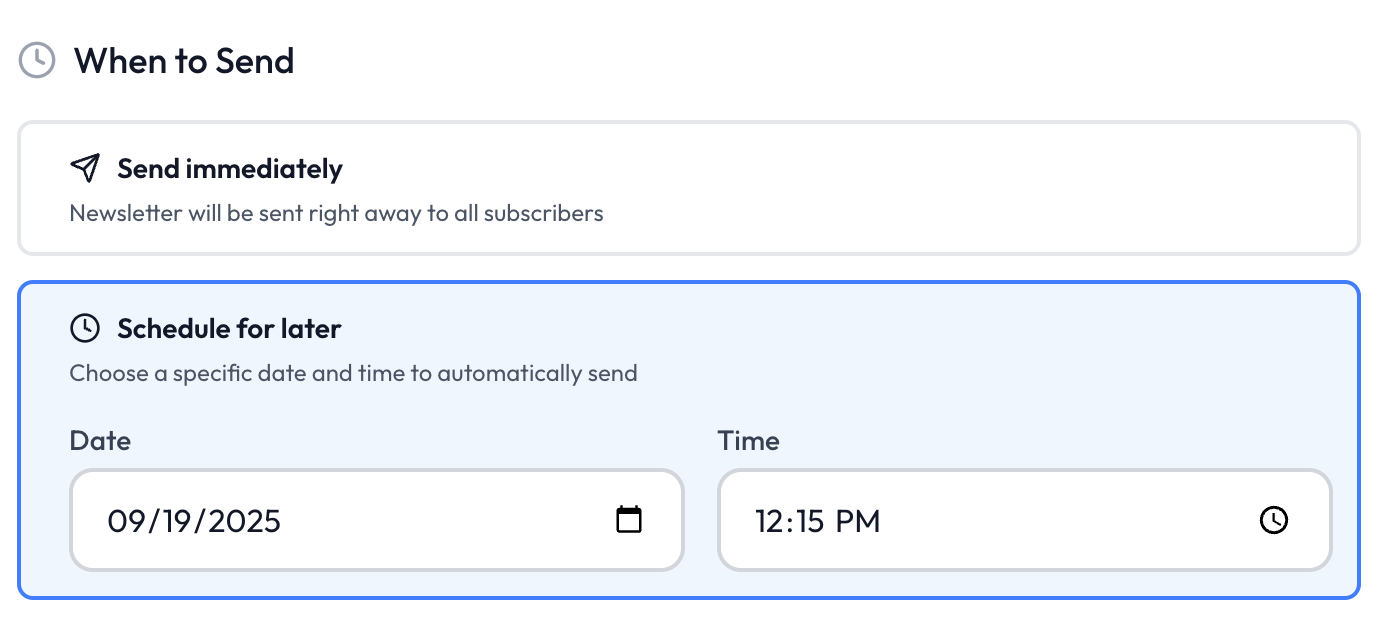 Schedule your newsletter for later.